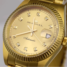 Load image into Gallery viewer, Seagull 18K Gold Logo Diamond Hour 100m WR 39mm Men&#39;s Automatic Watch 510.85.7055V