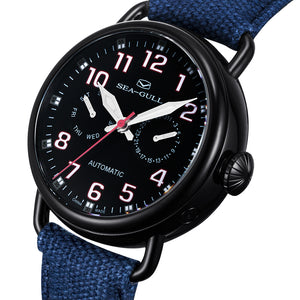 Seagull Military Watch Black PVD Case Auto Date Week Display Mechanical Watch 811.23.5026H