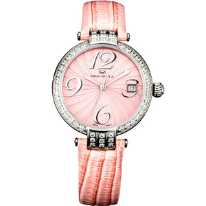 Seagull Rhinestones Bezel Auto Date ST2130 Movement Automatic Mechanical Fashion Watch 719.752L Leather Strap