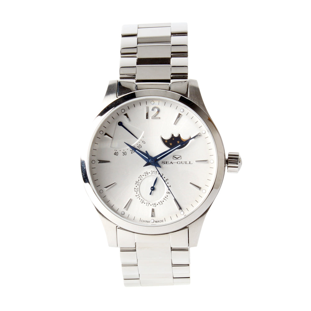 Seagull Moon Phase Auto Date Power Reserve Retro Men Watches Exhibition Back Self Wind Automatic Men's Mechanical Watch 816.423