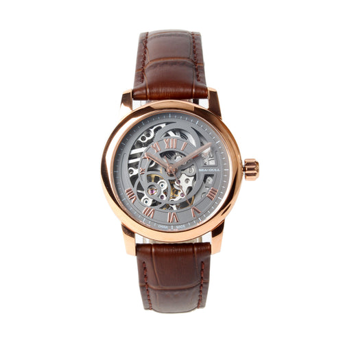 Seagull Hollow Out Skeleton Dial Roman Numerals Fashion Leather Strap Self Wind Automatic Women's Watch 519.21.5042LK