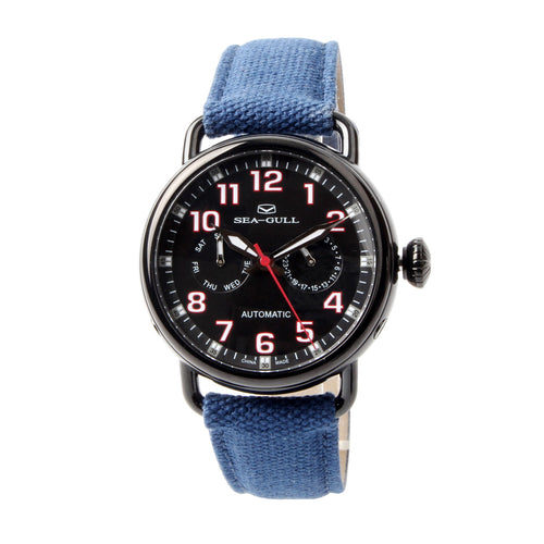 Seagull Military Watch Black PVD Case Auto Date Week Display Mechanical Watch 811.23.5026H