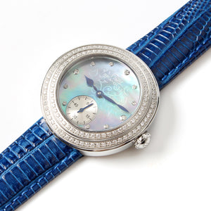 Seagull Rhinestone Bezel Lady Wristwatch Light Blue MOP Dial Hand Wind Small Second Women's Mechanical Watch 719.750L