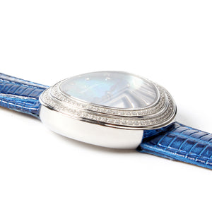 Seagull Rhinestone Bezel Lady Wristwatch Light Blue MOP Dial Hand Wind Small Second Women's Mechanical Watch 719.750L