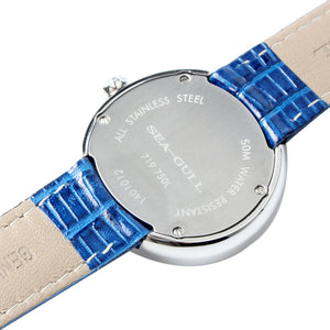 Seagull Rhinestone Bezel Lady Wristwatch Light Blue MOP Dial Hand Wind Small Second Women's Mechanical Watch 719.750L