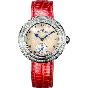 Seagull Rhinestone Bezel Lady Wristwatch Light Blue MOP Dial Hand Wind Small Second Women's Mechanical Watch 719.751L