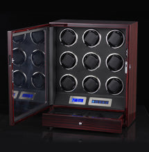 Load image into Gallery viewer, 9+0 Watches Automatic Watch Winder Box With LED Lights Motor Control Wooden Bobbin Winder