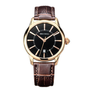 Seagull  Gold Tone Black Dial 3 Hands Men's Automatic Dress Watch Sapphire Crystal D519.436