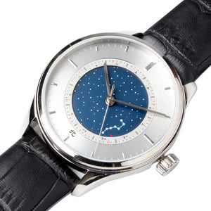 with month indicator dial silver hands sapphire crystal