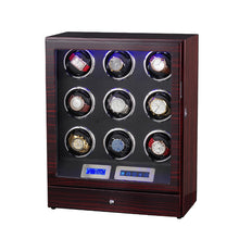 Load image into Gallery viewer, New Version 9+0 Watches Automatic Watch Winder Box With LED Lights Motor Control Wooden Bobbin Winder Box