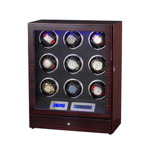 New Version 9+0 Watches Automatic Watch Winder Box With LED Lights Motor Control Wooden Bobbin Winder Box